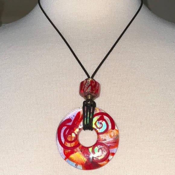 Artisan Crafted Glass Multicolor Metallic and Adjustable Cord Necklace - Picture 1 of 16